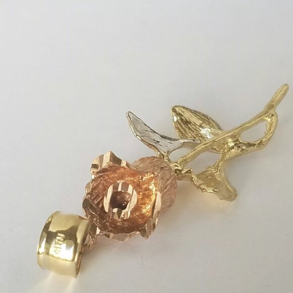 Solid 14k yellow white rose flower Gold pendant charm 3D - Picture 3 of 8